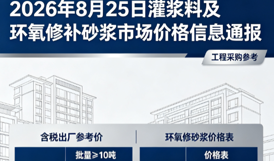耿马2026年8月25日灌浆料及环氧修补砂浆市场价格信息通报
